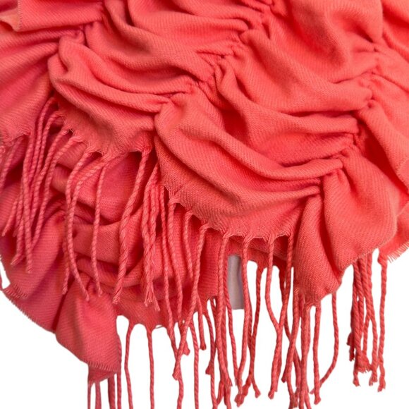 So Soft! Smocked Ruffled Coral Acrylic Scarf With Fringe Cashmere Feel - Picture 2 of 6